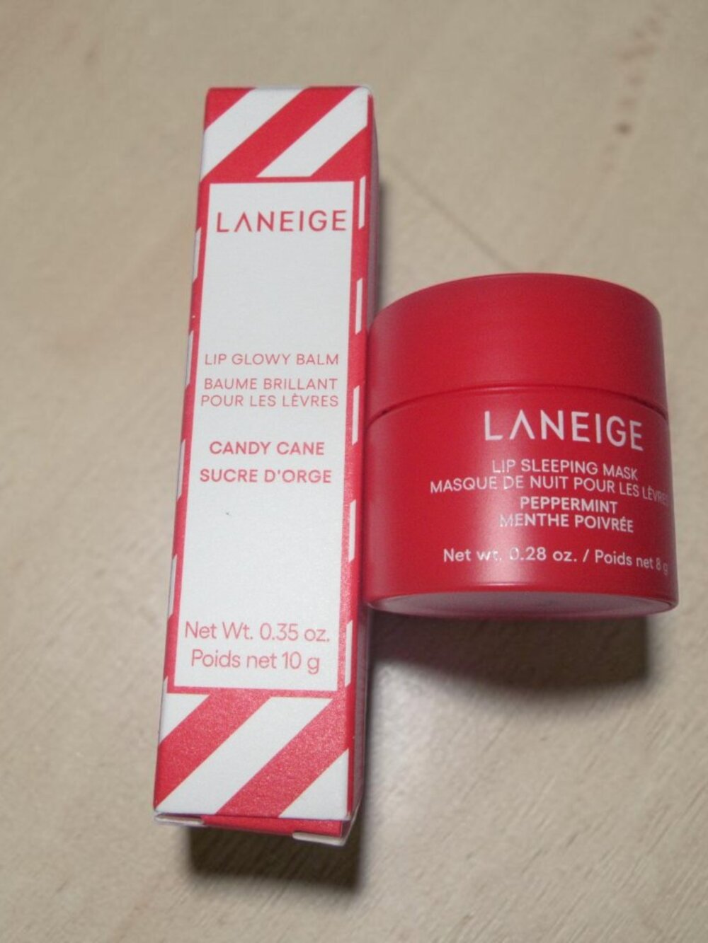 Laneige Set of CANDY CANE of Lip Glowy Balm & Peppermint Lip Sleeping Mask, New